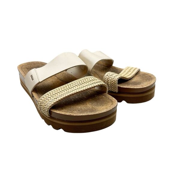 Reef Womens Cushion Vista Hi Ivory Faux Leather Wedge Slide Sandals Size 10 - Picture 2 of 6